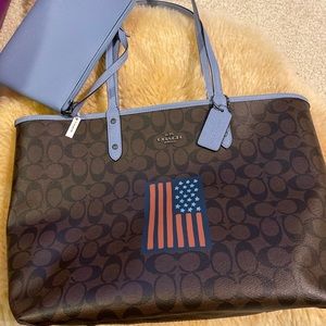 Coach signature reversible tote with flag